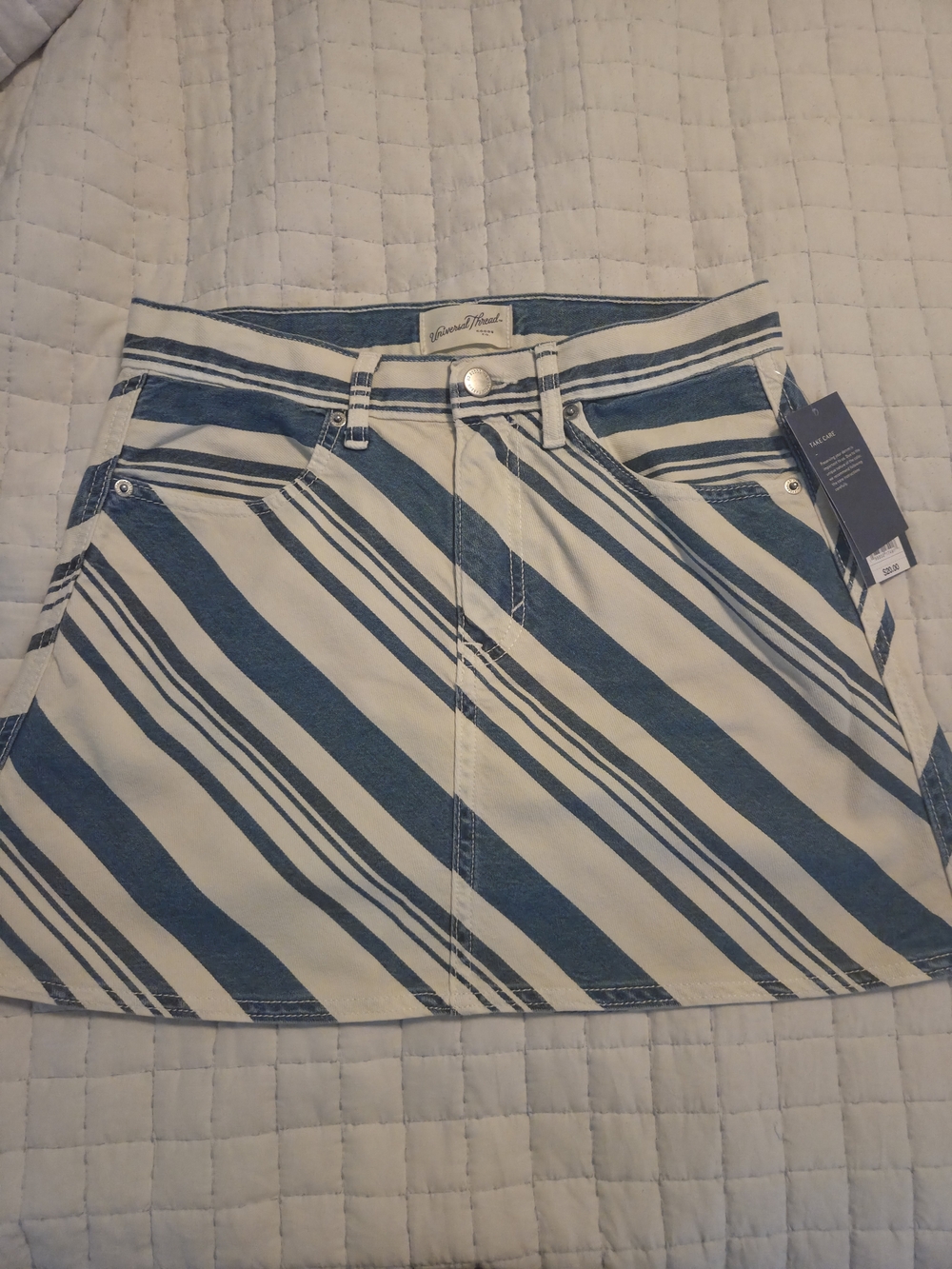 Universal Thread Striped A-Line Mini Skirt in Blue and White